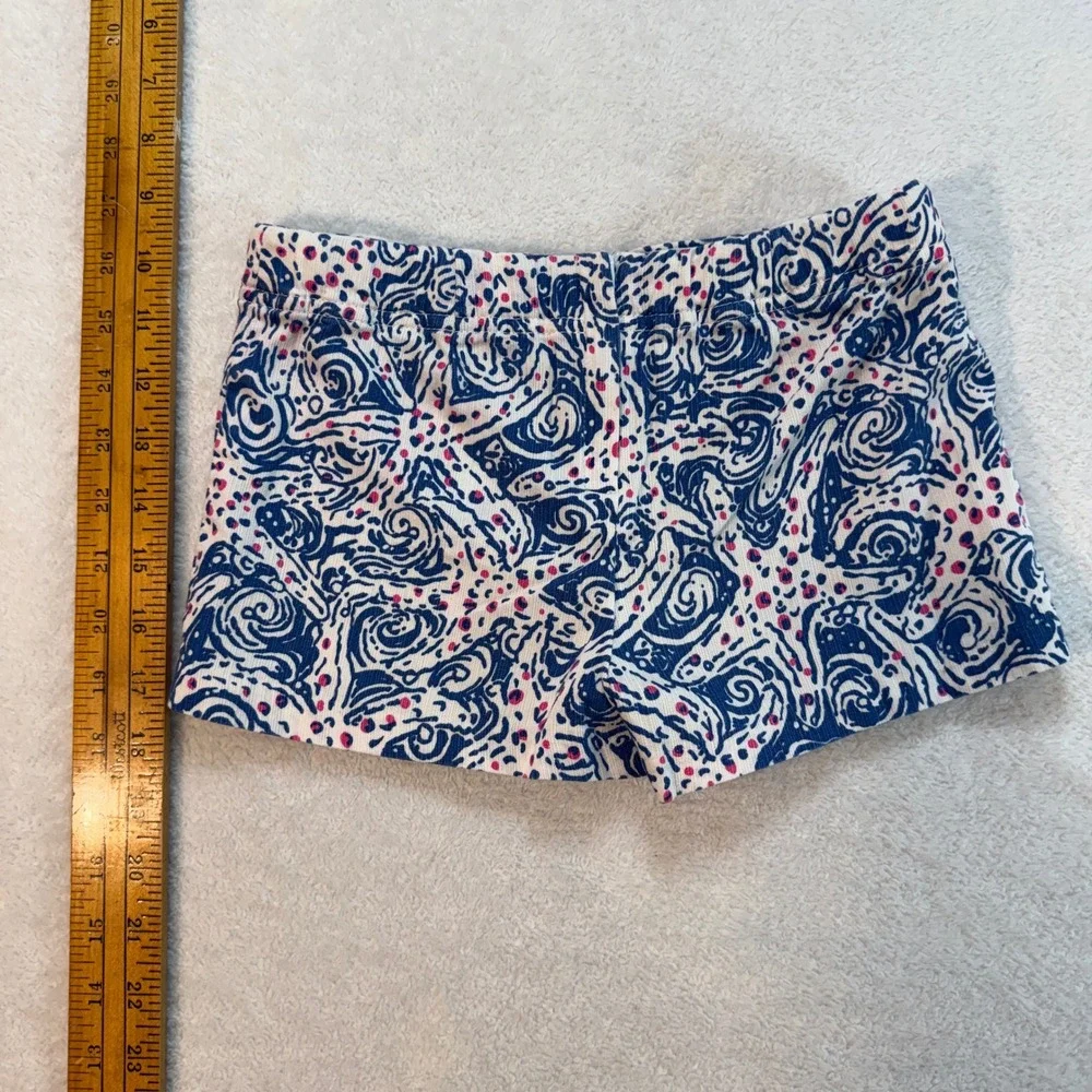 Lilly Pulitzer Girls Blue White starfish Print Shorts with Crochet Trim Size 7
